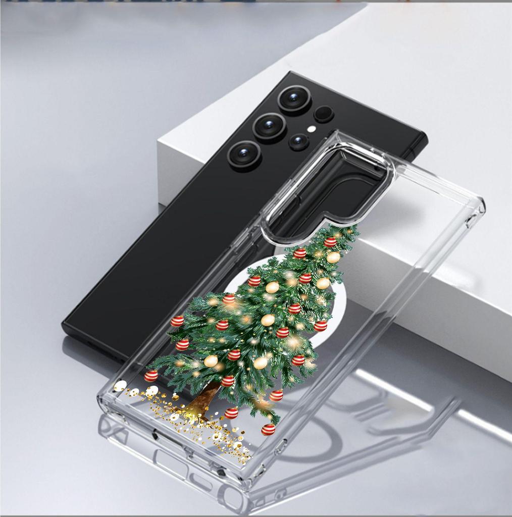 Magnetic Christmas Tree Phone Case for iPhone 15/16/17 Pro Max - Transparent Full Coverage