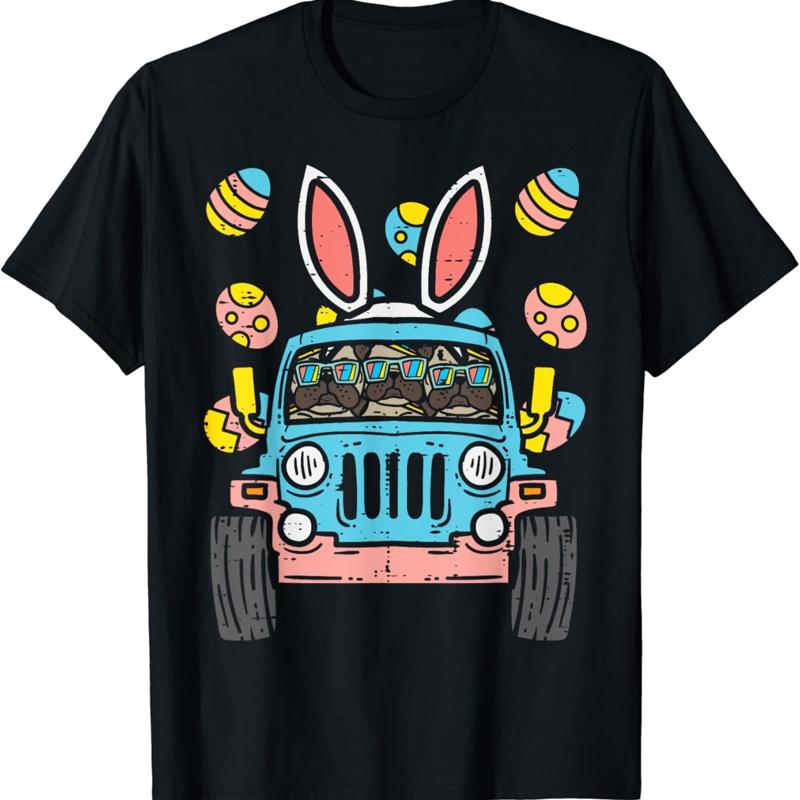 Pugs Monster Truck Bunny Ears Eggs Easter Egg Hunt Boys T Shirt S разноцветный