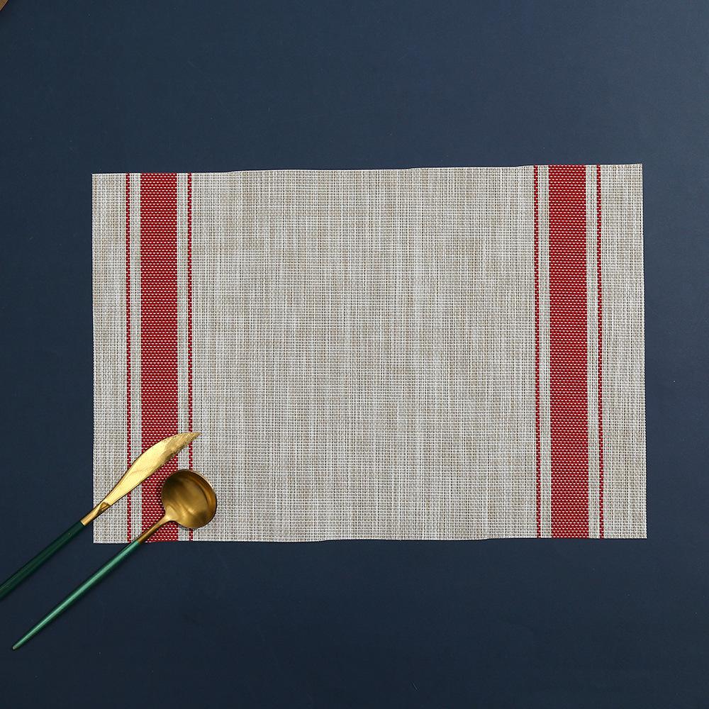 Linen striped non-slip teslin placemat, easy to clean woven western food insulation mat coaster table towel table flag insulation