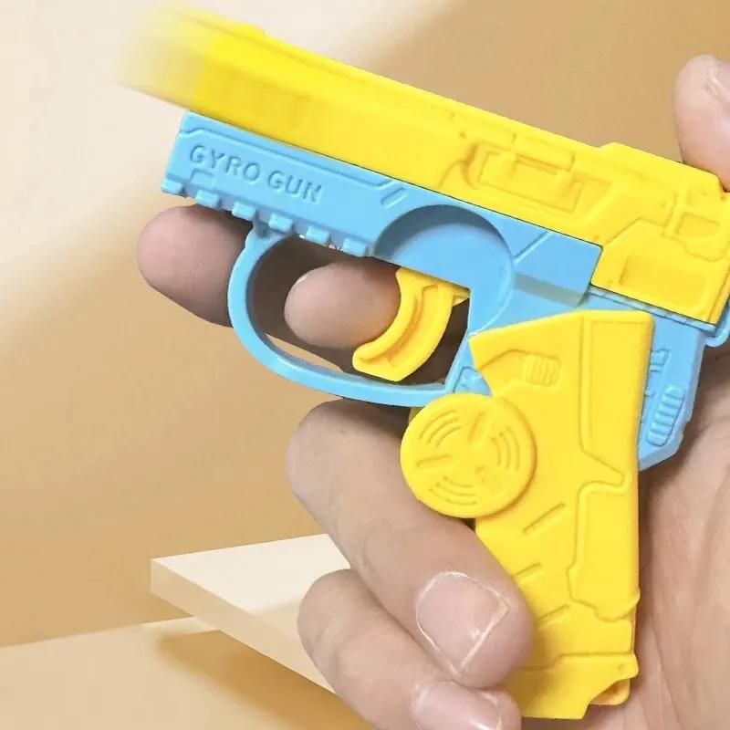 1pc Mini Decompression Rotating Backflow Gun 2-in-1 Fingertip Gyroscope Automatic Rebound Gun Children's Toy