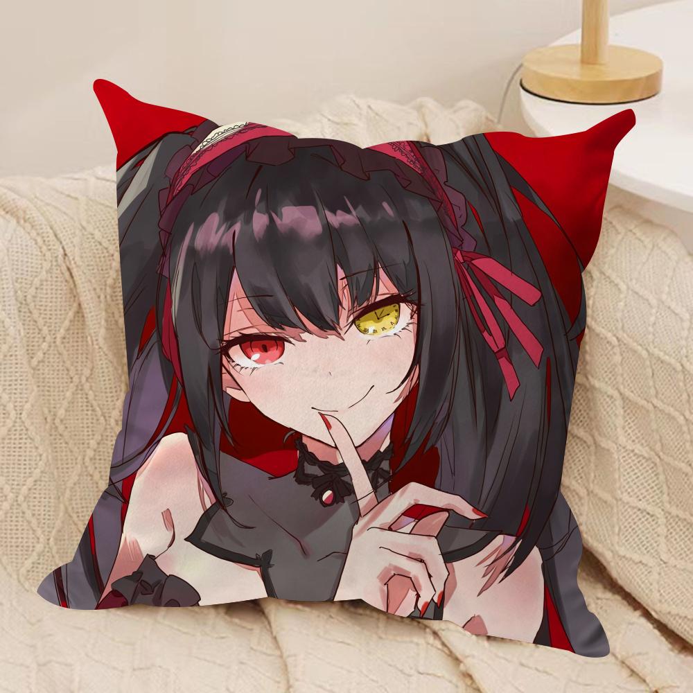 TTokisaki Kurumi Cushion Cover Silky Short Plush Sofa Pillow Cover Hidden Zipper Soft Dustproof Case for Home Decor