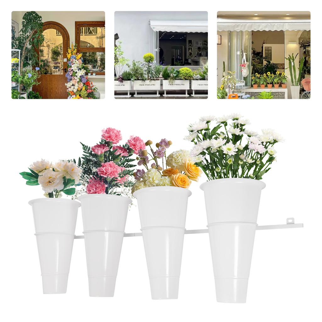 Black/White Wall-mounted Flower Stand,Metal Flower Stand with 4 Buckets 120*36cm for Organization and Display of Flowers