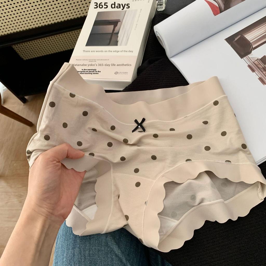 Women's Summer Polka Dot 10A Antibacterial Mode Extended Crotch Mid Waist Triangle Briefs