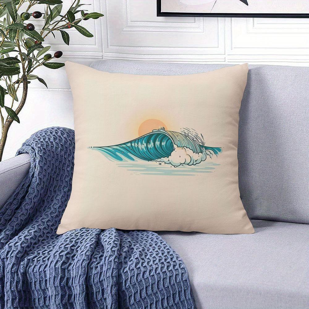 Sunset Wave Square Jacquard Pillow Cover for Sofa Office Waist Cushion Cover Home Decorative Pillowcase