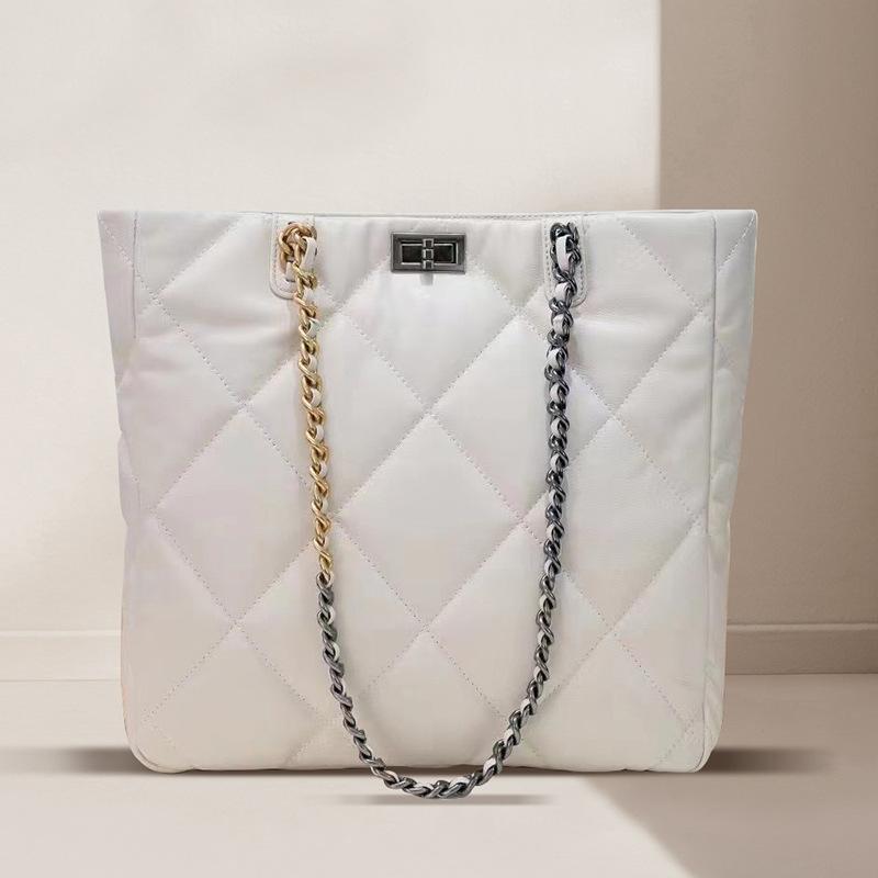 Leather Small Fragrant Wind 19Bag Shopping Bag Sheepskin Rhombus Chain Tote Bag Shoulder Bag Large Capacity Women'S Bag