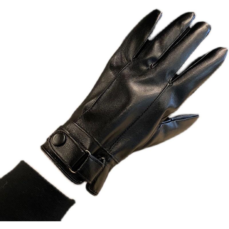 Leather Gloves Men's Riding and Driving Velvet Thickening Warm Waterproof Windproof Thin Winter Motorcycle Gloves Touch Screen