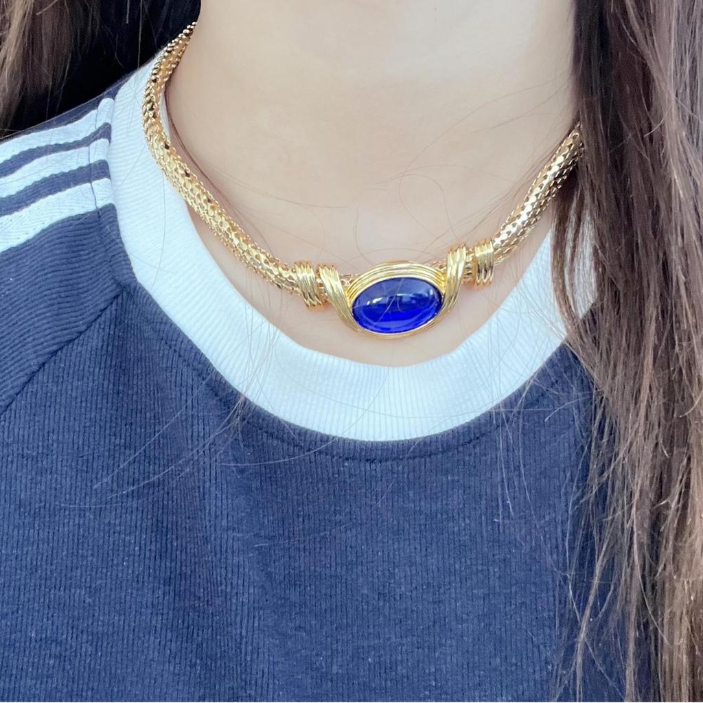 Vintage Blue Glass Tassel Earrings and Necklace Set - Luxurious High-End Jewelry