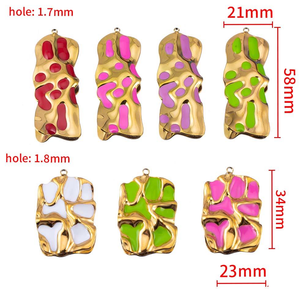 5pcs 2pcs Stainless Steel Wrinkle Rectangle Vintage Enamel Colorful Charm Pendants DIY Earrings Necklace Jewelry Making Supplies