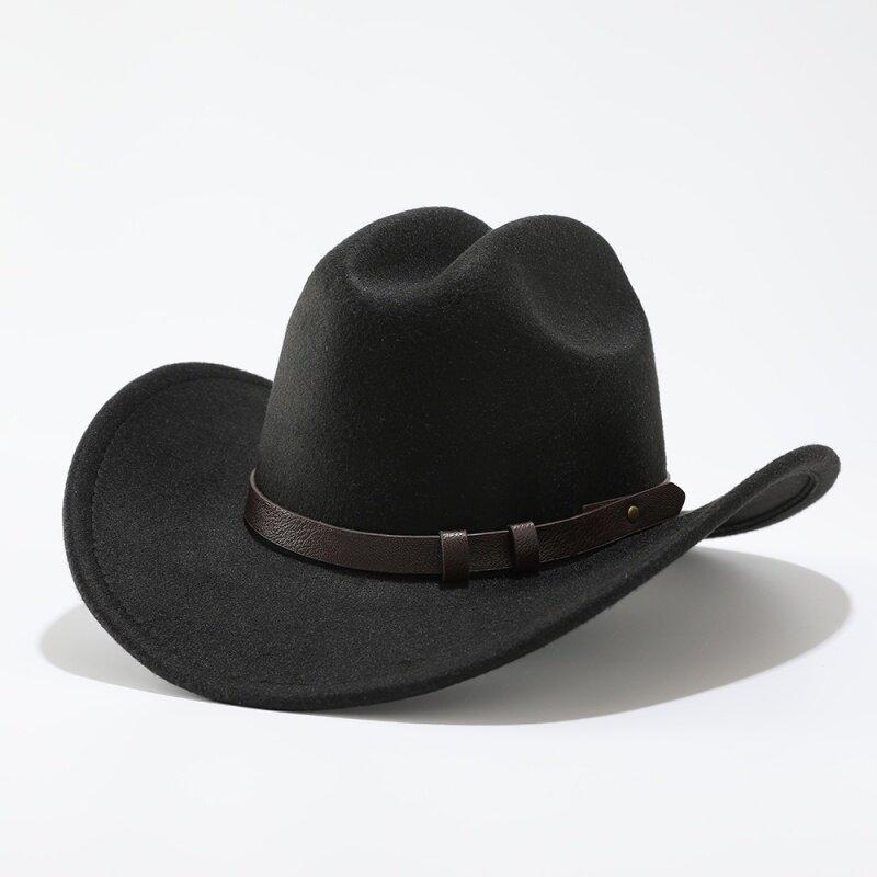 European and American Popular Belt Buckle Big Edge Curling Top Hat, Western Cowboy Hat, Woolen Felt Hat Jazz Hat