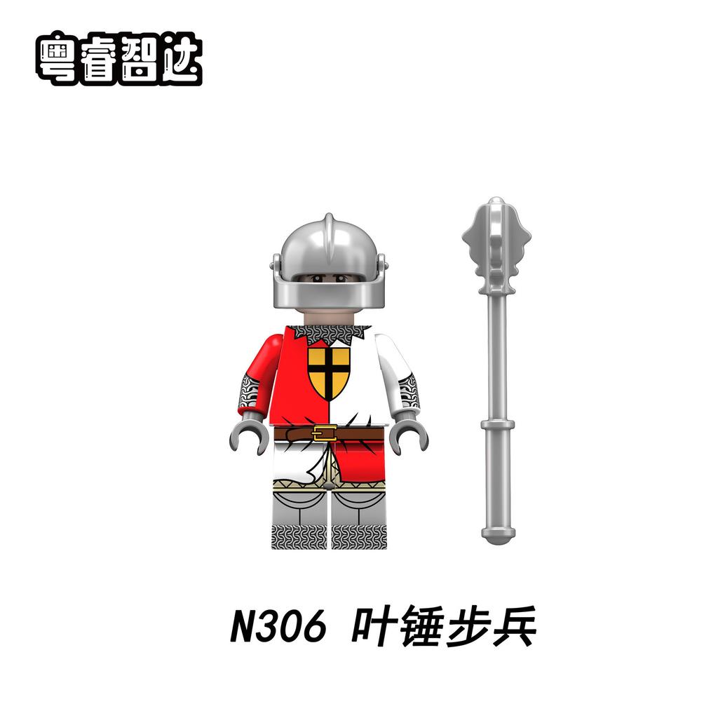 N301-308 War Of The Roses Medieval Soldier Soldier With Weapon Assembly Building Block Doll Toy Bag