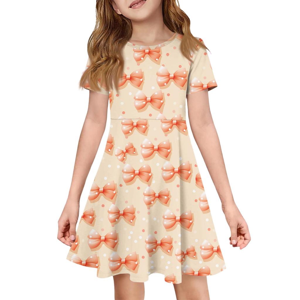 Girl Summer Dress Color & Print Short Sleeve Dress With Pocket Casual Dress Shorts Sleeve Party Dress Easter Day