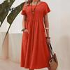 Women's Casual Dress Round Neck Short Sleeve Maxi Dress with Pocket Loose Fit Summer Dress for Office Daily Beach Party