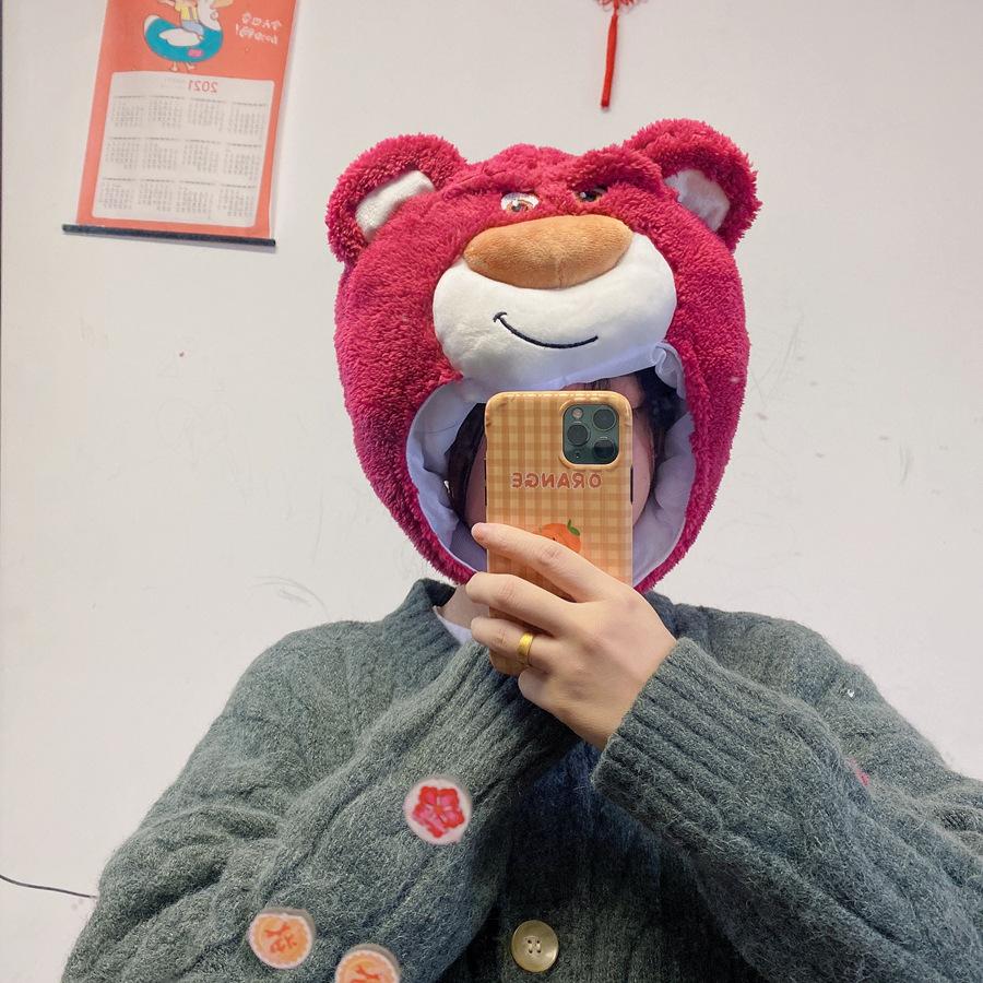 Dívčí srdce plyš roztomilý kreslený vtipný medvěd jahodový medvěd kapuce klobouk foto rekvizity pro vystoupení