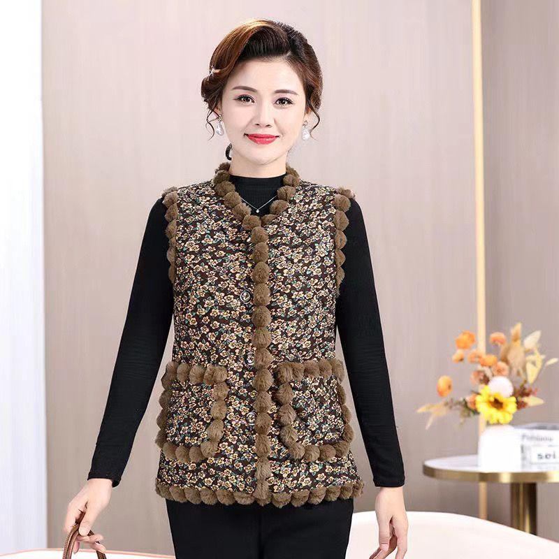 Fashion Warm Cotton Vest Women's Autumn and Winter Thickened Fleece Lining Warm Vest Age-reducing Sleeveless Vest Mother