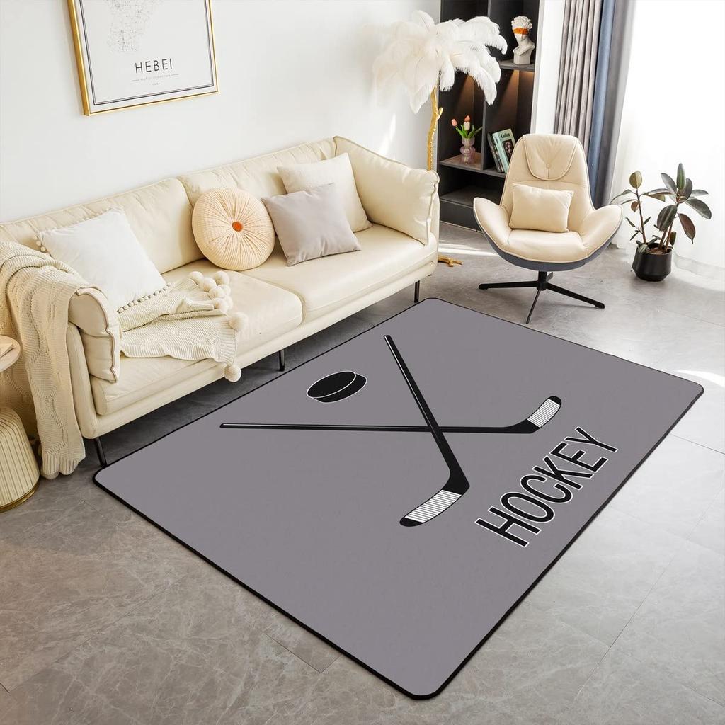 Soft Ice Hockey Carpet Rug for Boys Teens Winter Sport Indoor Floor Mat Bedroom Living Room Doormat