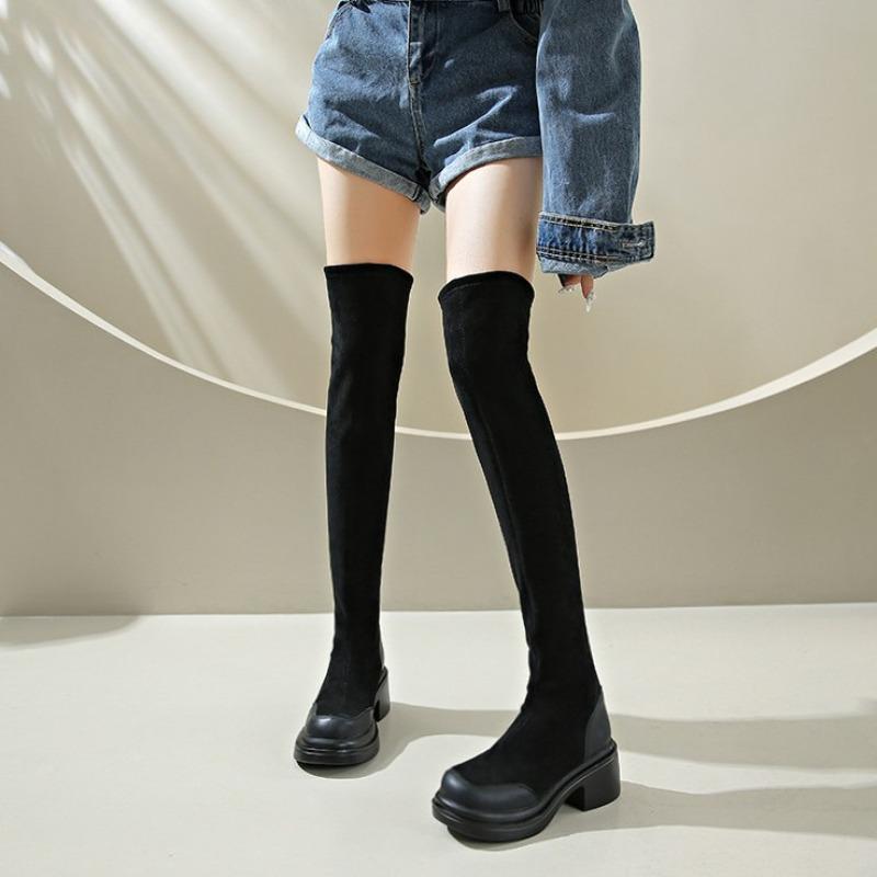 Thick-soled Long Tube Over the Knee Elastic Boots Tall Boots Autumn and Winter Versatile Thin Boots Women's Heightening Elastic Boots
