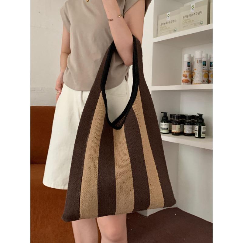 Knit Bag Braided Bag Niche Striped Shoulder Bag Simple Fashion Women's Bag Handbag Shopping Bag