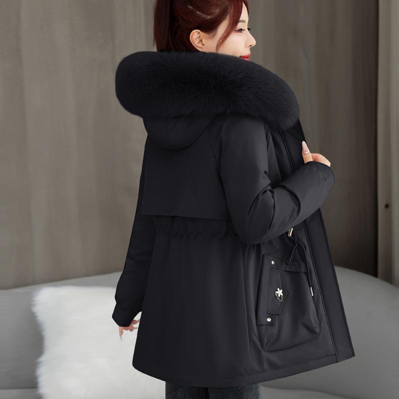 Pie Overcome Women's Medium and Long Hooded Cotton-padded Jacket, Thickened In Autumn and Winter To Prevent Cold