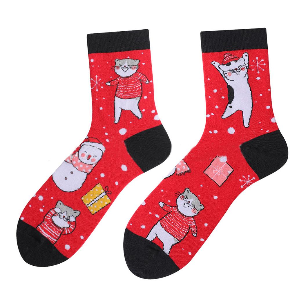 Adult Christmas Christmas Tree Snowflake Wave Pattern Ethnic Style Warm Absorbent Odor-Resistant Mid-Calf Socks