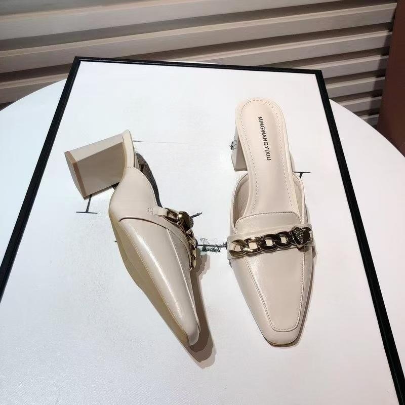 Mules Baotou Mode Femme Extérieur Polyvalent Sandales et Mules à Talons Hauts 2025 Nouveau Talon Bloc Bouche Basse Semi-mules