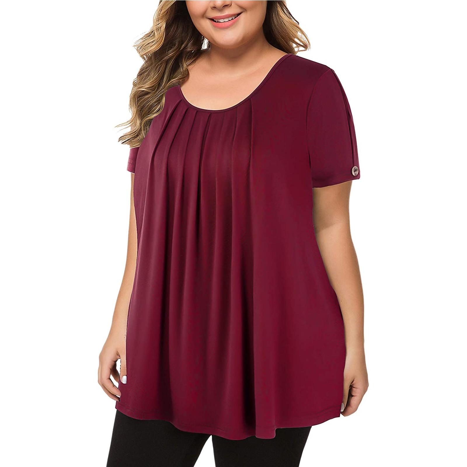 

Women Plus Size C Pleats Ruched Short Sleeve Irregular T-Shirt Tops XL