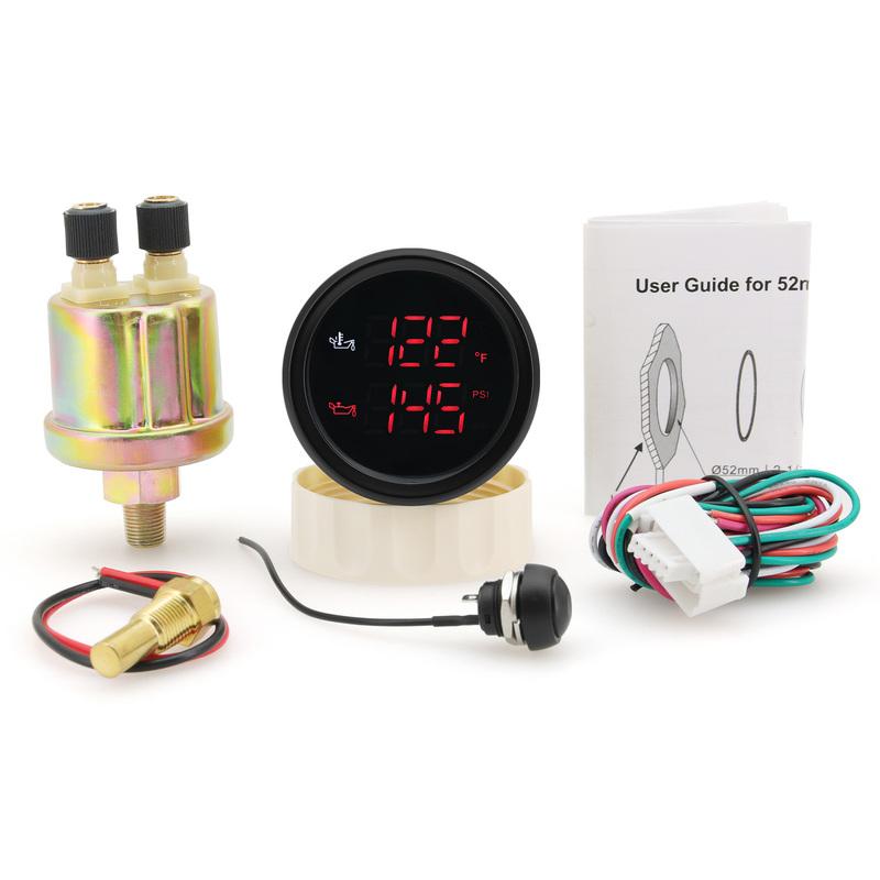50~150 Celsius Oil Temperature Gauge + 0-10 Bar Oil Pressure Gauge 2 IN 1 Car Gauge with Sensor Red backlight for 12v/24v