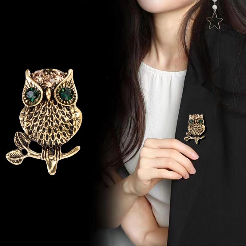 Animal Bird Owl Brooch Shiny Crystal Owl Metal Pin Men's Women's Clothing Backpack Decorations Jewerly Gift Accessories
