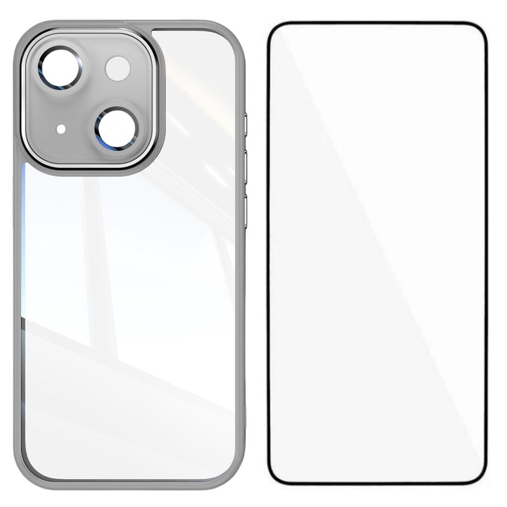 For iPhone 14 Plus TPU Case WANLONFENG Shockproof Clear Phone Cover with Tempered Glass Film