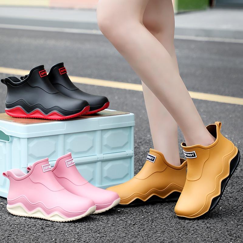 Rain Shoes Women's Fashion Outer Wear Inner Height Increase Non-slip Thick Sole Wear-resistant Rain Boots Short Waterproof Shoes Adult Work