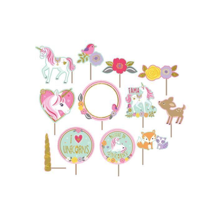 Accessoires photobooth et décoration murale - Kit Licorne magique - Multicolore - 12 pièces + déco - 190×165 cm