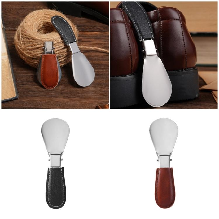 Portable Foldable Stainless Steel Shoehorn Compact Design with Faux Leather Handle For Seniors Travel And Home Use