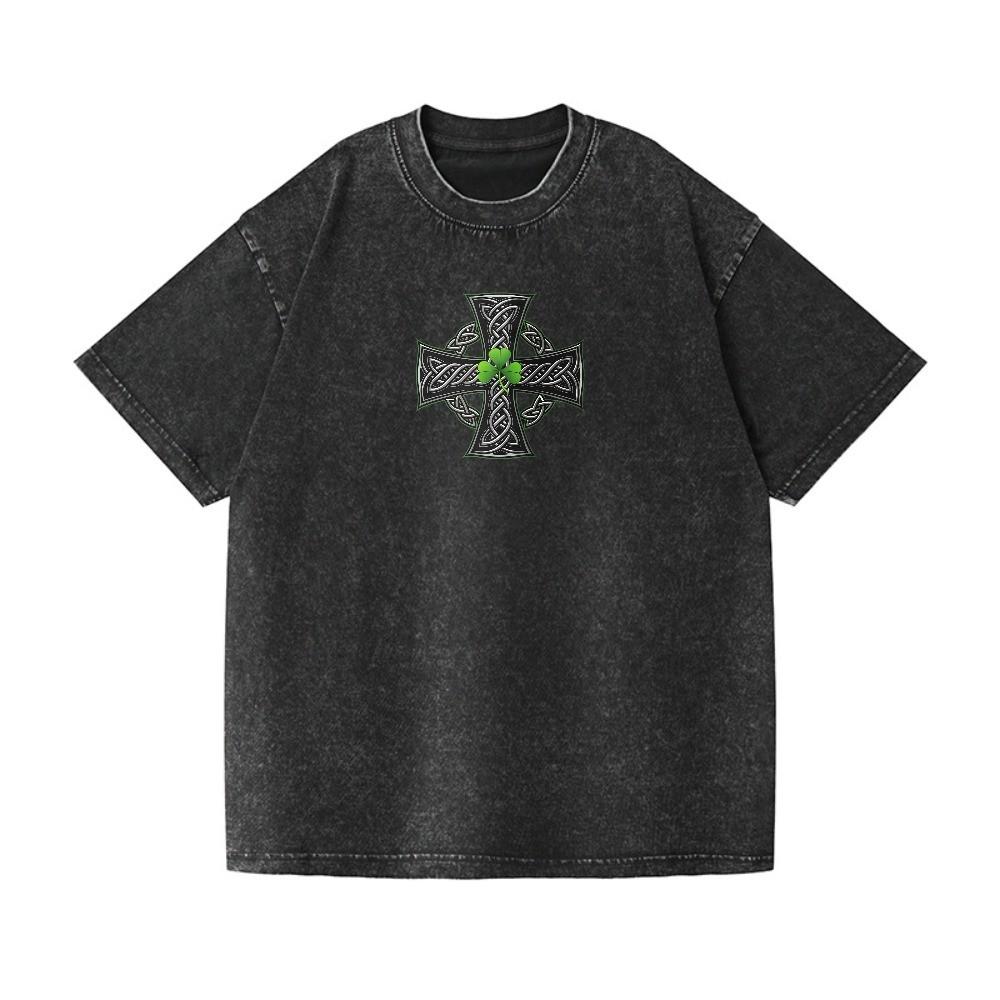 Unisex Vintage Washed Celtic Knot Cross Oversized T-Shirt Irish Streetwear Tee S разноцветный