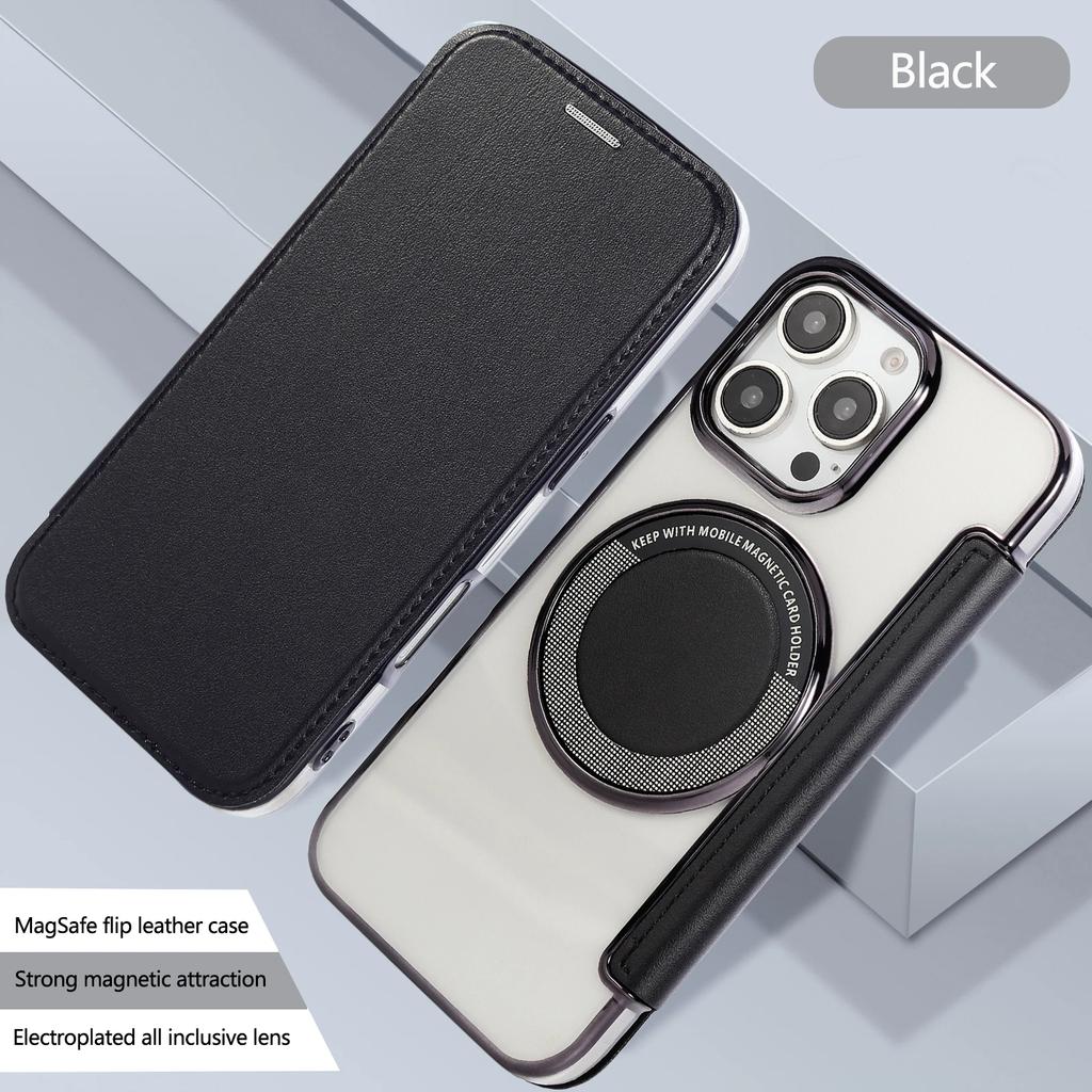 Wallet Leather Case for iPhone 16 17 Pro Max 16E Air 15 Plus 14 13 12 for Magsafe Wireless Charging Plating TPU Magnetic Cover