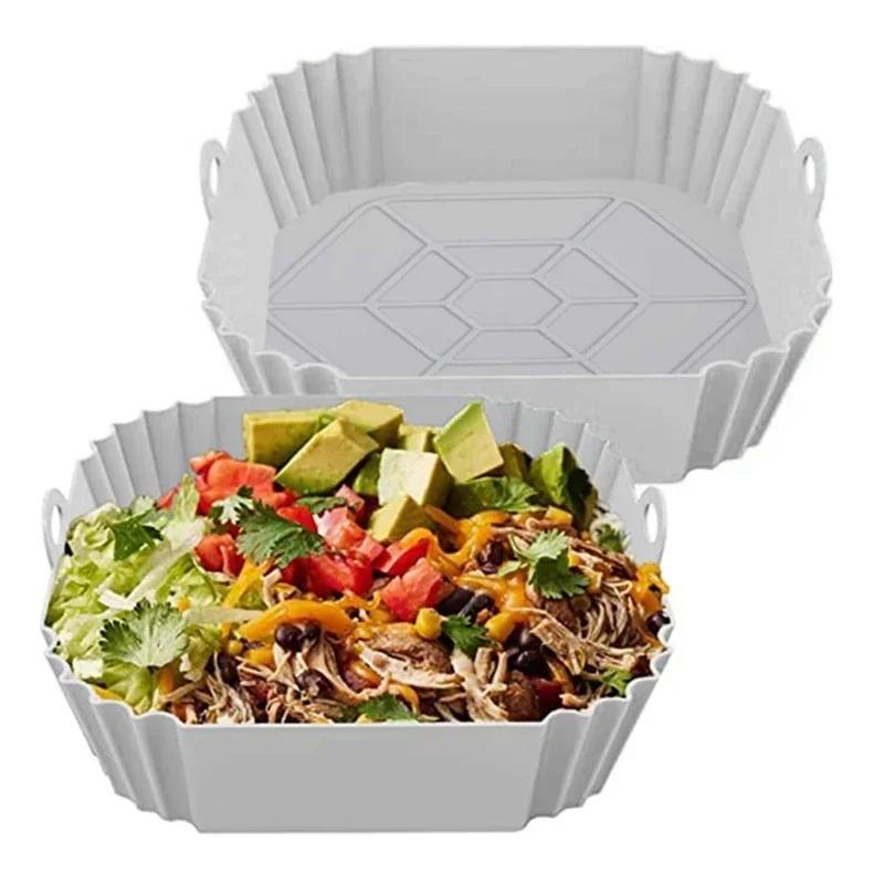 1 stück Silikon Luftfritteuse Korb Ofenform Backblech Pizza Gebratenes Huhn Korb Rund Quadratisch Wiederverwendbare Pan Liner Zubehör