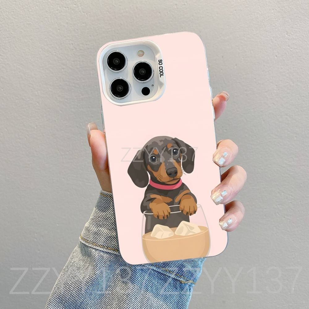Dachshund Dog Brown Phone Case For iPhone 16,15,14,13,12,11,8,7,Pro,Max,Plus,Mini,XS,SE White Candy Matte Shockproof Cover