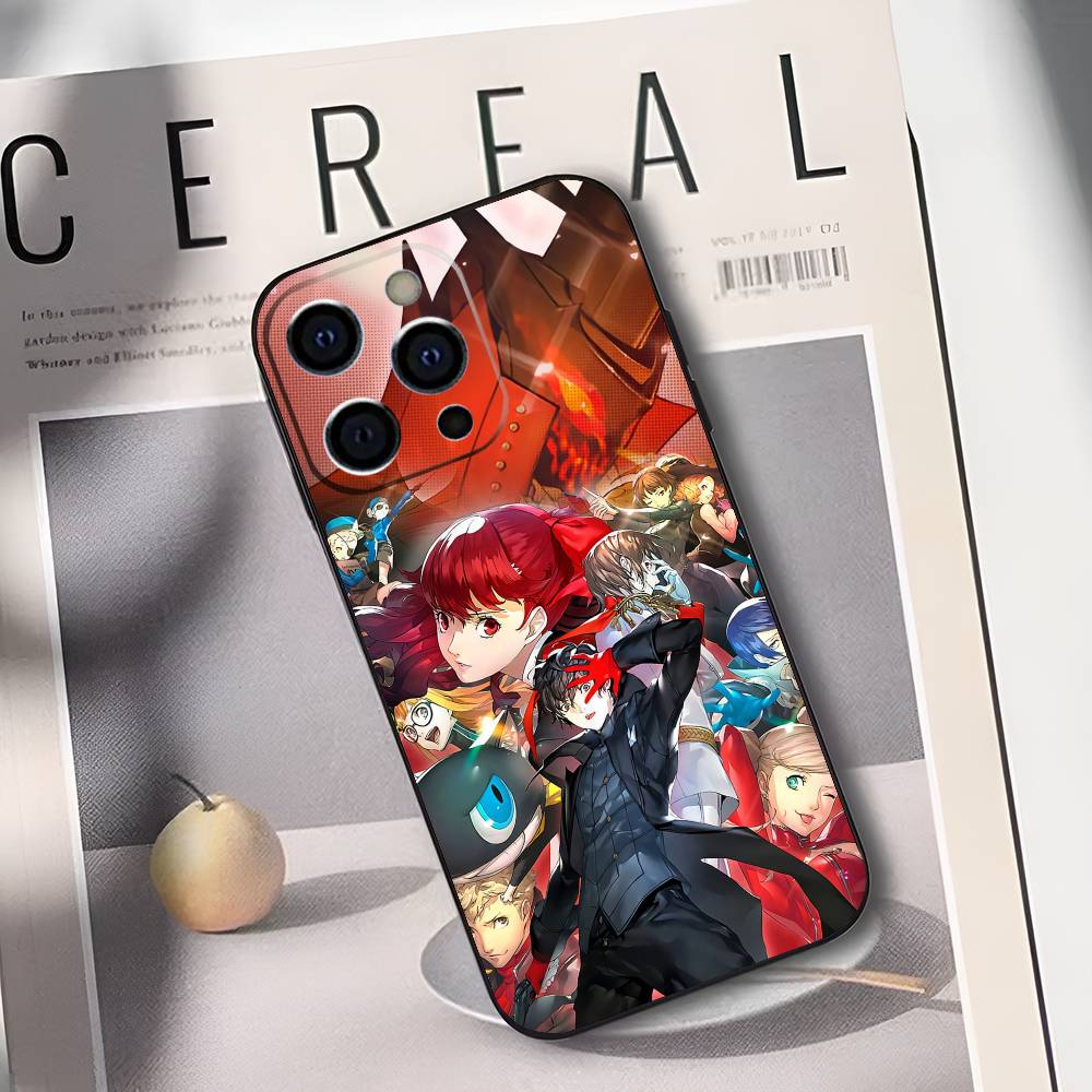 P-Persona 5 Anime Phone Case For iPhone 17,16,15,14,13,12,11 Plus,Pro Max,XS,Soft Black Cover
