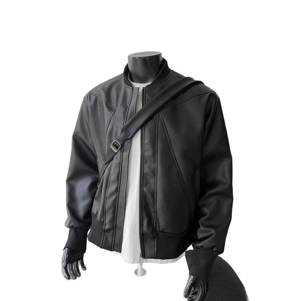 Men's American Retro Leather Jacket: Heavyweight, High-End Cool, Short Stand-Up Collar Bomber for Spring & Autumn