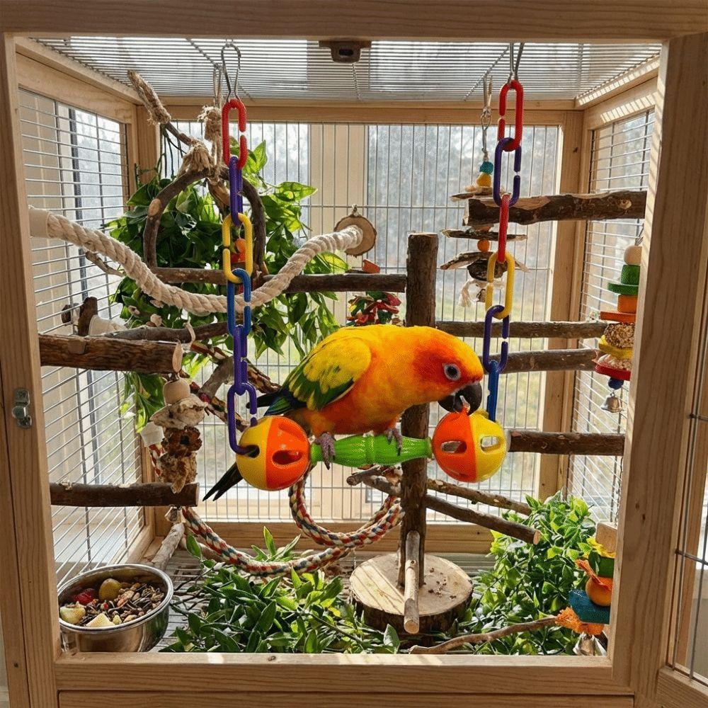 Colorful Bird Hanging Swing Wear-Resistant with Hooks Swing Stand Plastic with Bells Bird Interactive Swing Bird Cage Decoration
