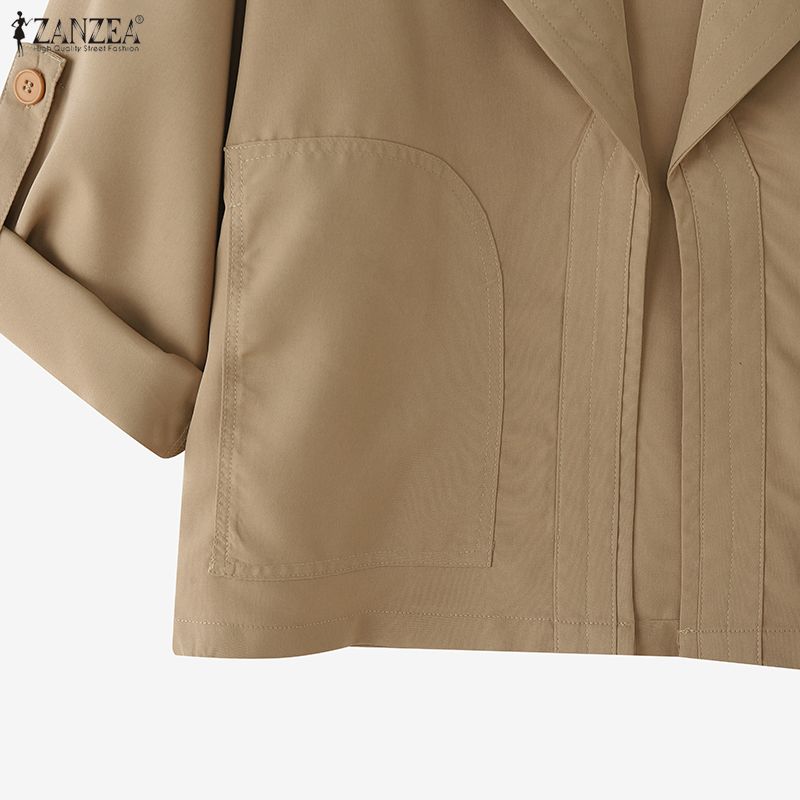 ZANZEA Womens Solid Color Loose Casual 3/4 Sleeve Thin Cardigan Tops