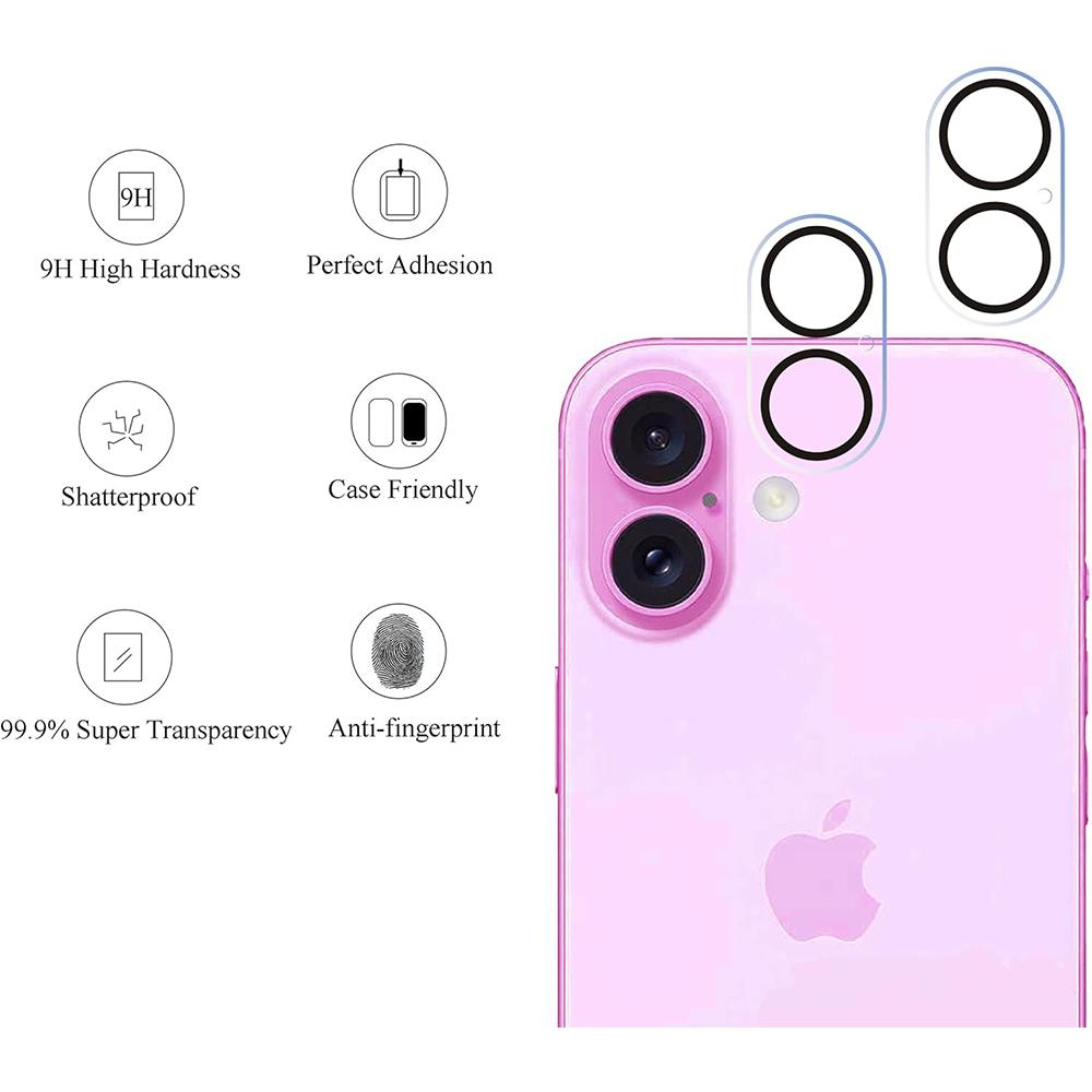 2PCS Tempered Glass Camera Lens Protector for iPhone 16E 16 E 15 Pro Max 14 Plus 13 Mini 12 11 iPhone16e iPhone16 16Plus Protection Phone Accessories