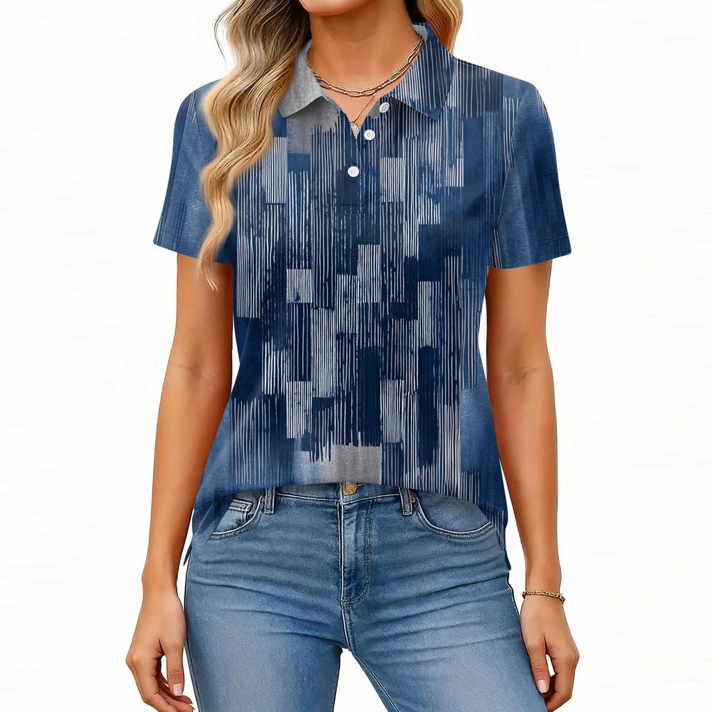 Modna damska koszula na co dzień z klapami i krótkim rękawem, z nadrukiem. Topy damskie zapinane na guziki