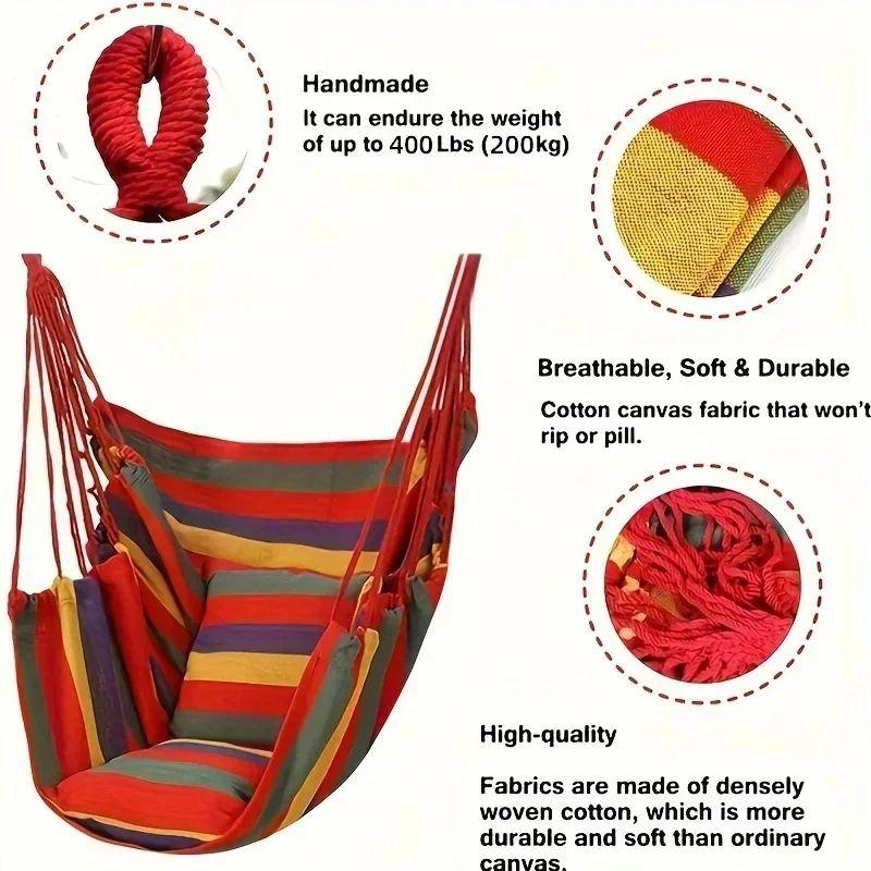 Colorful Stripes Comfortable Canvas Hammock Chair Durable Indoor Outdoor Swing Seat for Garden Patio Camping Home leisure