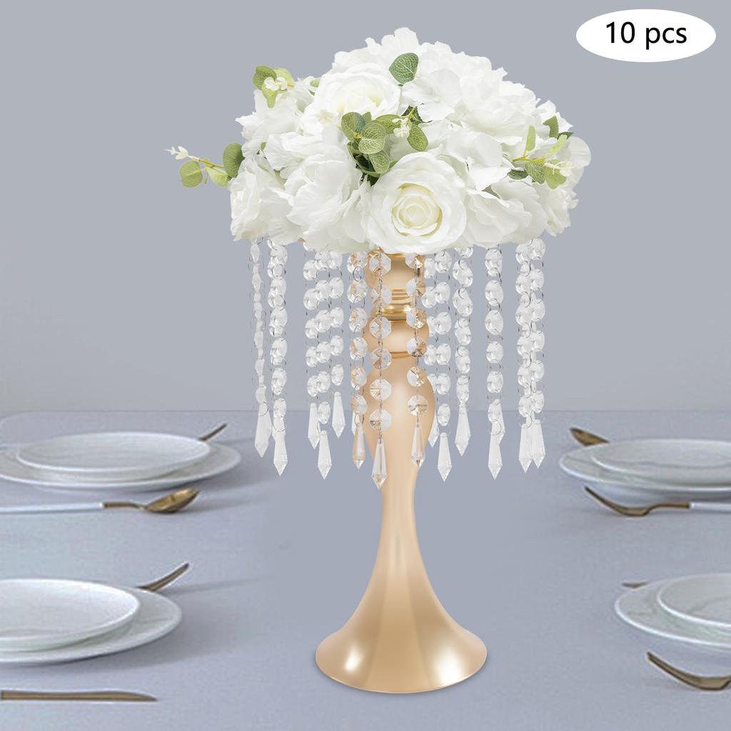 10PCS Crystal Vases, Medium Height 35cm, Elegant Glass Flower Vase for Home Decor, Wedding Display Stand, Clear Flower Holder