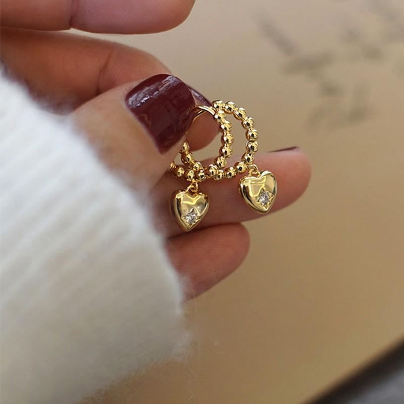 ANENJERY Geometric Star Zircon Heart Beads Splicing Hoop Earrings for Women Design Sweet Temperament Party Jewelry Gifts