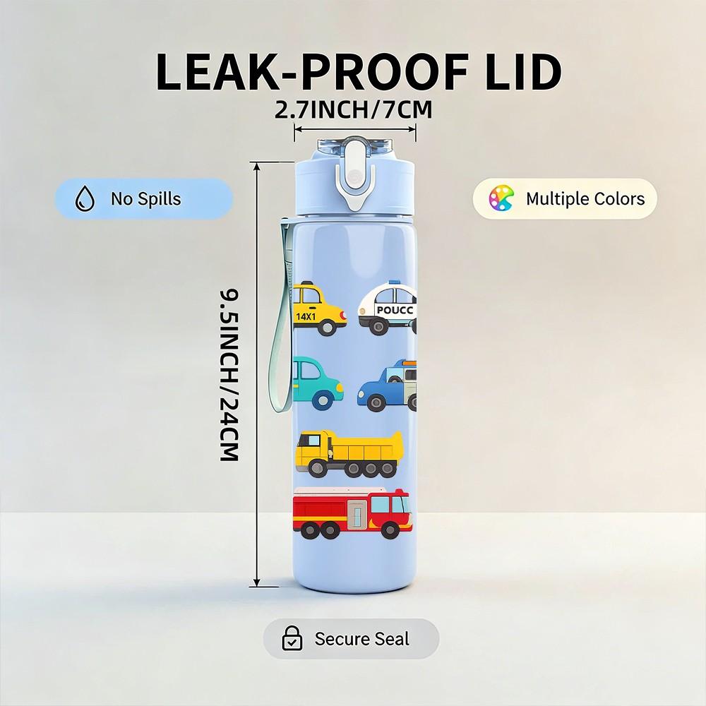 1PC Multi Truck Toy Vehicle Kid Pattern 750ml Color Plastic Sports Water Bottle Leakproof Flip Straw Lid Suitable for Sports Office Home Use