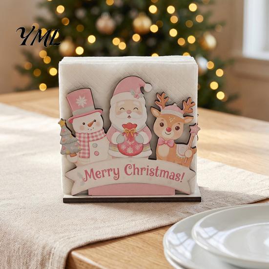 Multi-purpose Desktop Organizer Christmas Theme Wooden Napkin Holder, Decorative Holiday Paper Towel Stand, Unique Ornament Holder HD UV Printing for
