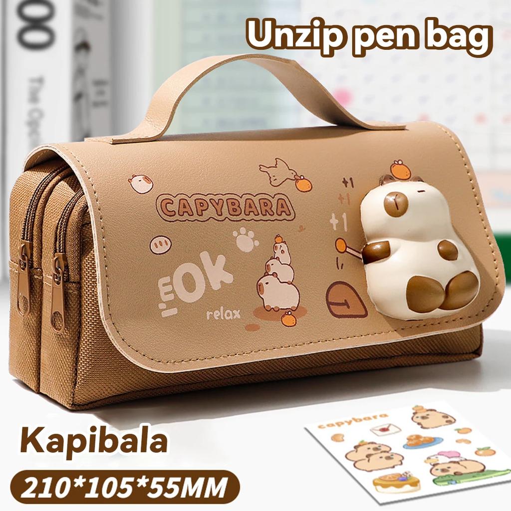 Capybara 3-layer Large Capacity Pencil Case Organizer for Girls Portable Cute Pencil Bag for Students Stationery Back To School