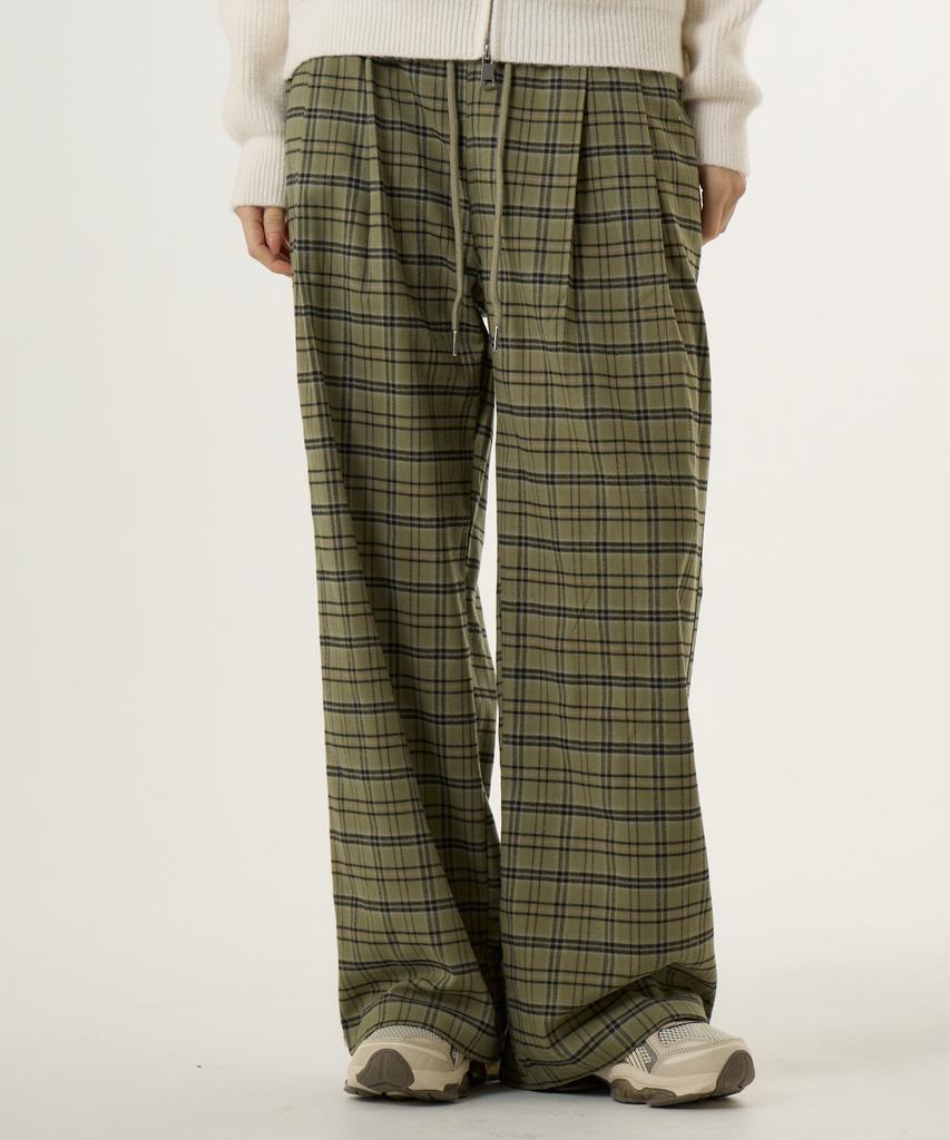 UNKNOWN PLANET Check Elastic Waist Pants Khaki