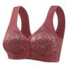 Red Front Button Wireless Bra with Lace Overlay and Wide Straps