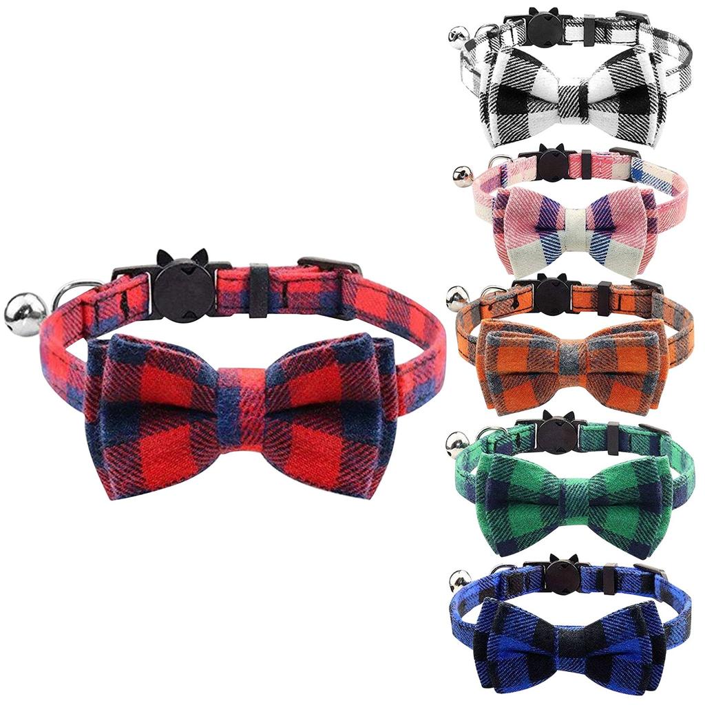 Collar Breakaway With Cute Bow Tie And Bell For Adjustable Safety Plaid Collar Pet Supplies